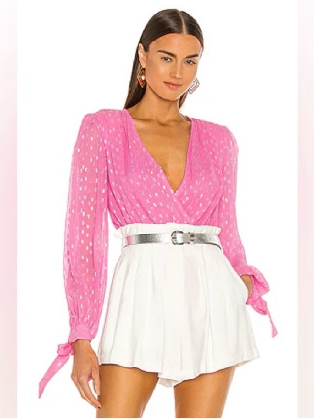 Rococo Sand Hot Pink Sheer Swiss Dot Wrap Bodysuit